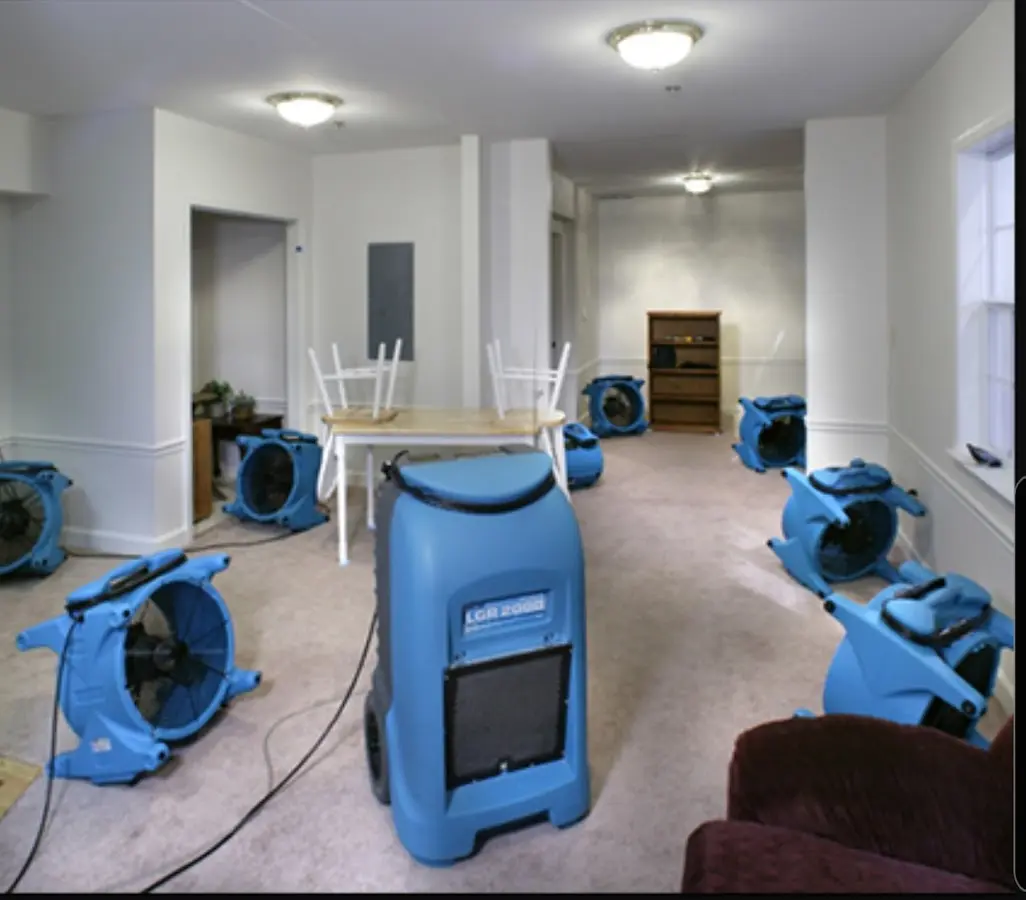 Air movers and dehumidifier setup for Water Extraction & Removal in Camas